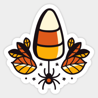 Halloween Candy Corn and Spider Illustration Sticker